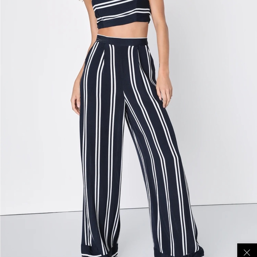 Navy Striped Women's Wide-Leg Pants